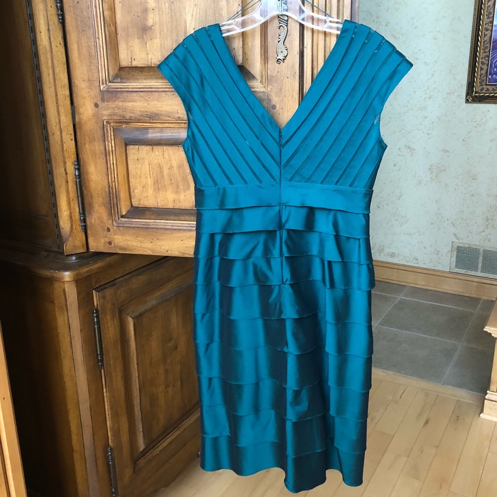 Adrianna Papell jewel green bandage ruffle dress